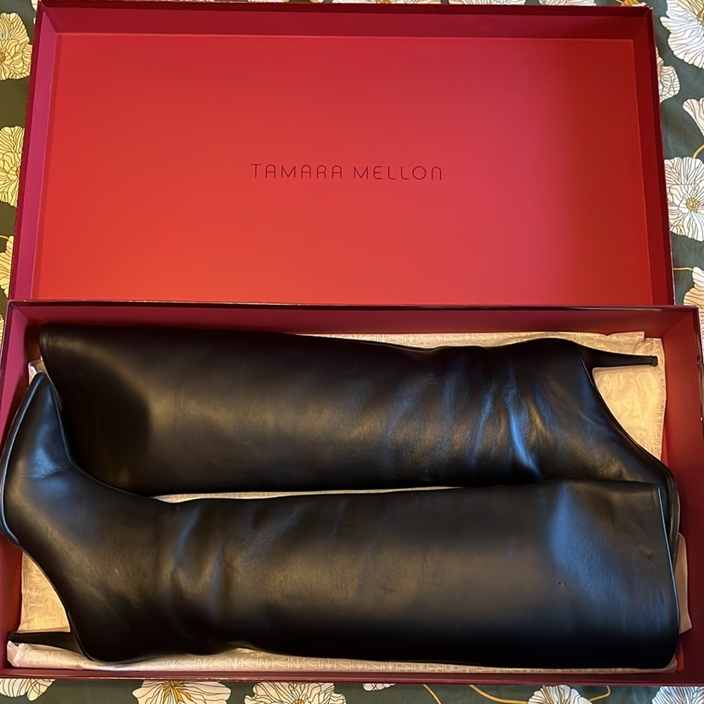 Tamara Mellon Trinity Black Leather Heeled Boots - Picture 9 of 14